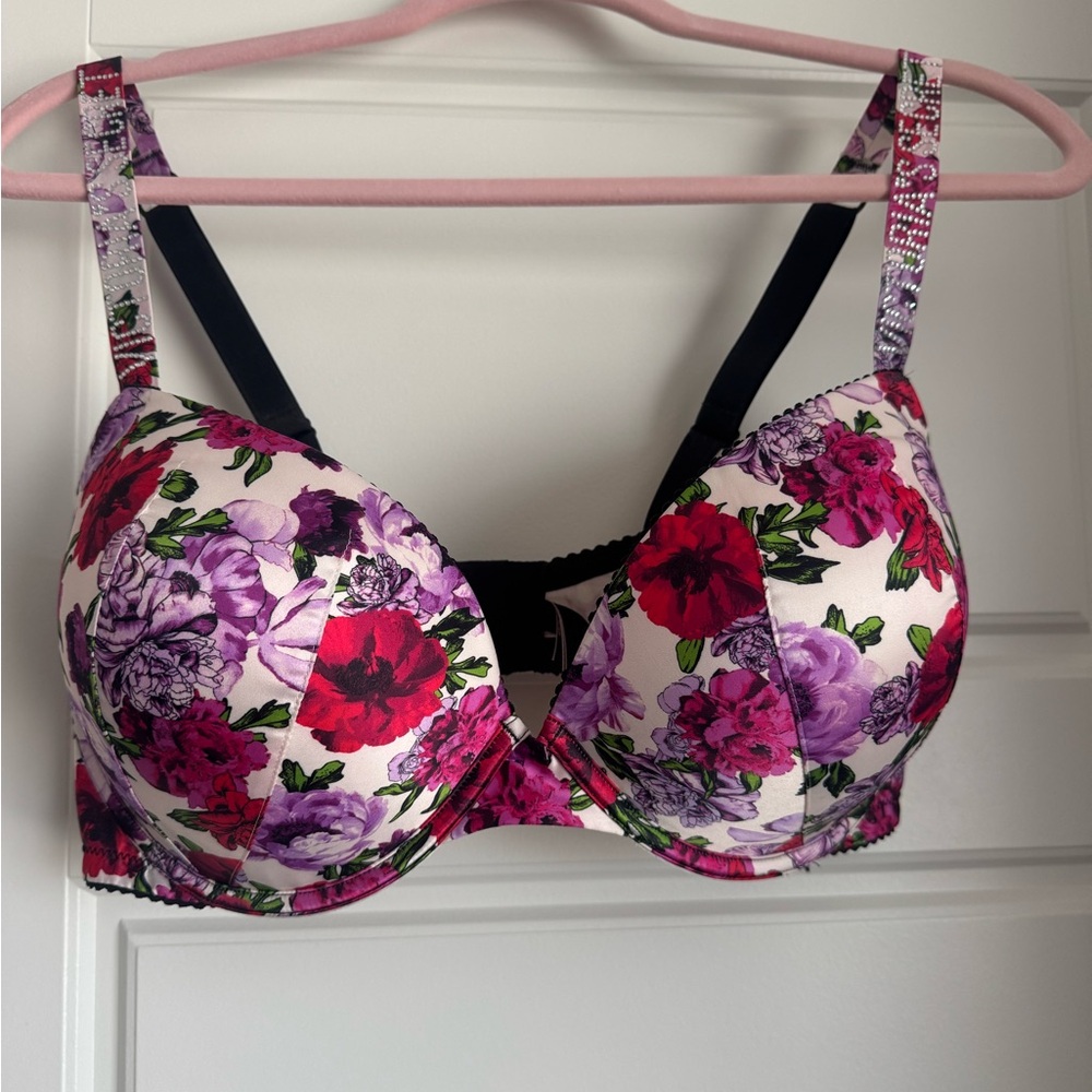 Floral Push Up Bra with Rhinestones